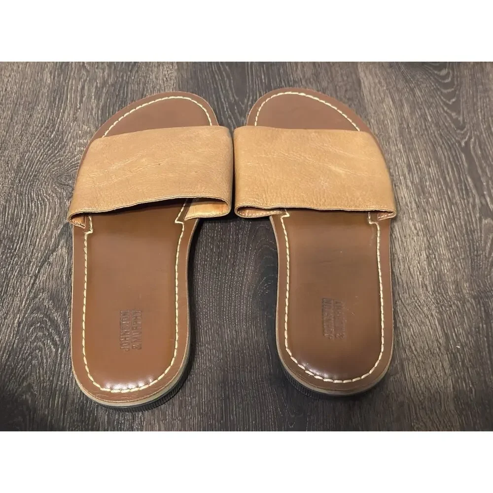 Johnston & Murphy Men’s Brown Leather Slide Sandals Size 11 Brown Made in Brazil